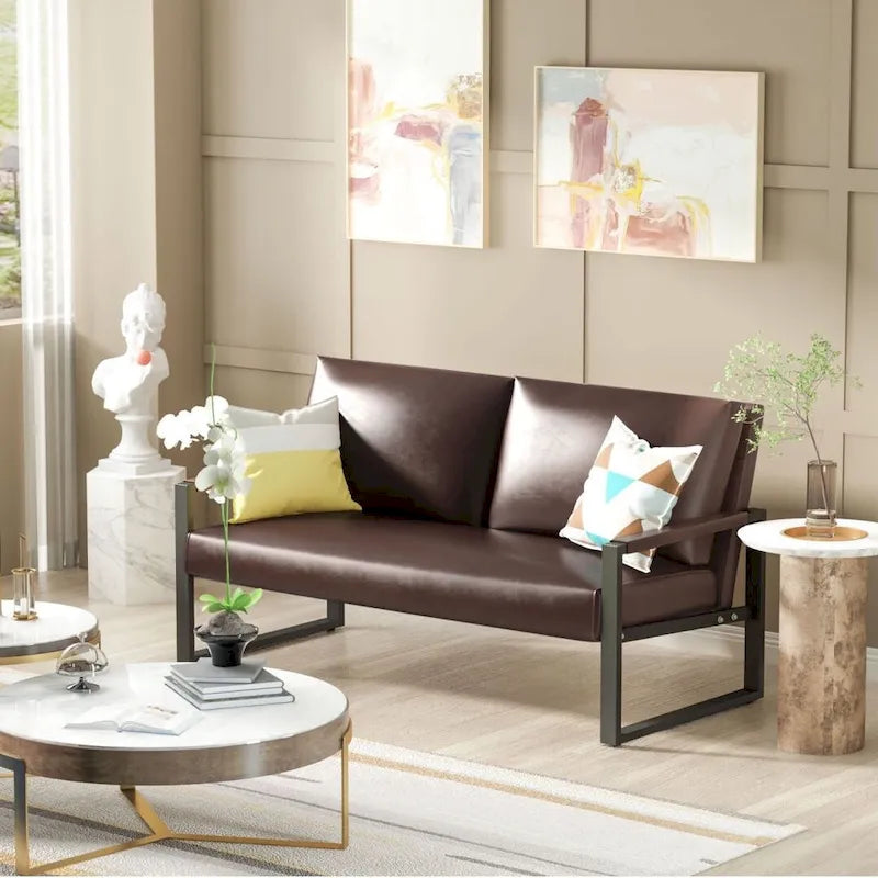 Causeuse de style Mid-Century en similicuir avec cadre en acier