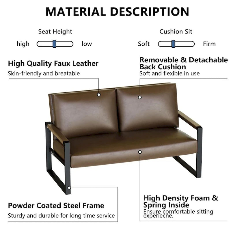 Causeuse de style Mid-Century en similicuir avec cadre en acier