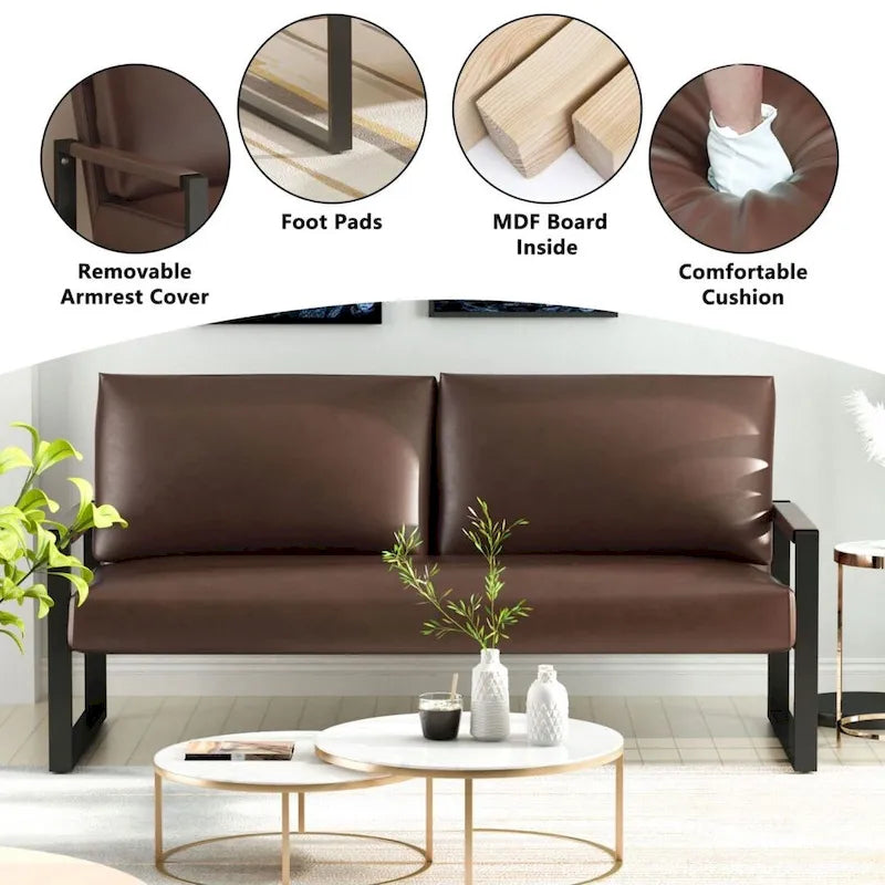 Causeuse de style Mid-Century en similicuir avec cadre en acier