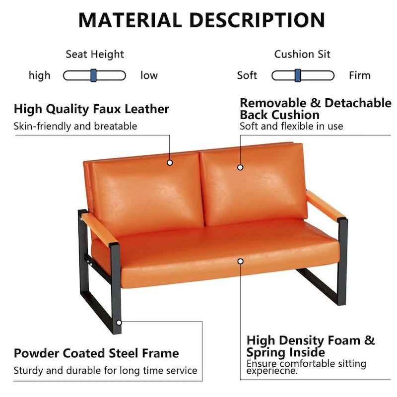 Causeuse de style Mid-Century en similicuir avec cadre en acier
