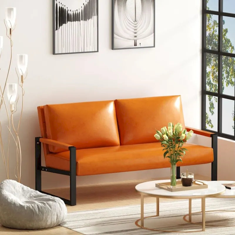 Causeuse de style Mid-Century en similicuir avec cadre en acier