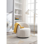Fauteuil pivotant d'appoint en tissu Teddy, fauteuil club rembourré avec piètement pivotant rond en métal noir.