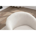 Fauteuil pivotant d'appoint en tissu Teddy, fauteuil club rembourré avec piètement pivotant rond en métal noir.