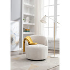 Fauteuil pivotant d'appoint en tissu Teddy, fauteuil club rembourré avec piètement pivotant rond en métal noir.