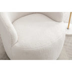 Fauteuil pivotant d'appoint en tissu Teddy, fauteuil club rembourré avec piètement pivotant rond en métal noir.