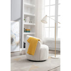 Fauteuil pivotant d'appoint en tissu Teddy, fauteuil club rembourré avec piètement pivotant rond en métal noir.