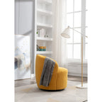 Fauteuil pivotant d'appoint en tissu Teddy, fauteuil club rembourré avec piètement pivotant rond en métal noir.