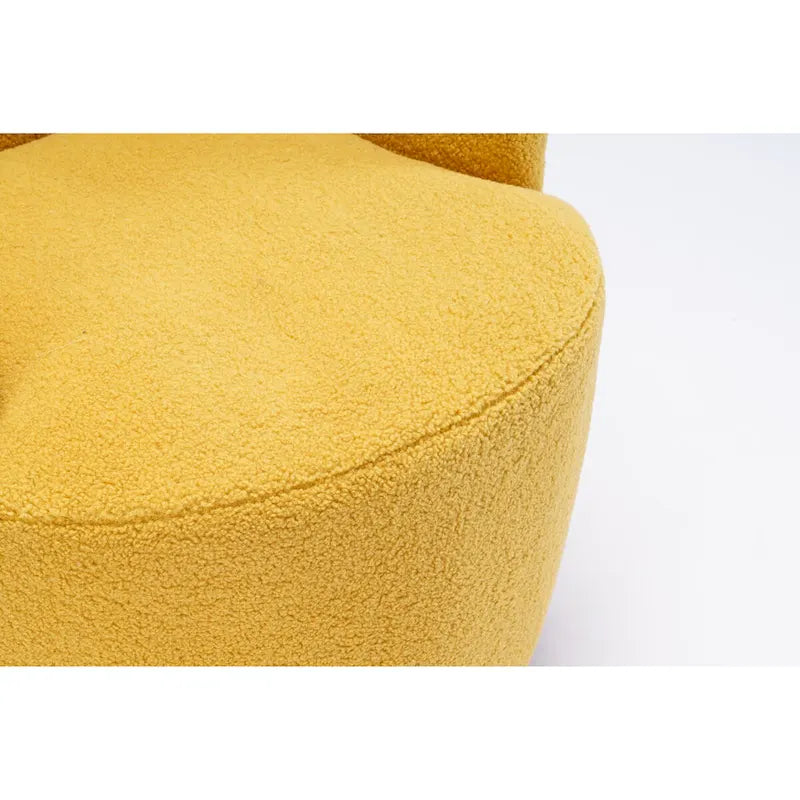 Fauteuil pivotant d'appoint en tissu Teddy, fauteuil club rembourré avec piètement pivotant rond en métal noir.