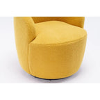 Fauteuil pivotant d'appoint en tissu Teddy, fauteuil club rembourré avec piètement pivotant rond en métal noir.