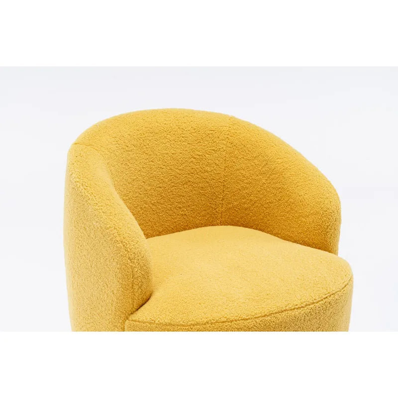 Fauteuil pivotant d'appoint en tissu Teddy, fauteuil club rembourré avec piètement pivotant rond en métal noir.