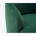 Fauteuil pivotant d'appoint en tissu Teddy, fauteuil club rembourré avec piètement pivotant rond en métal noir.