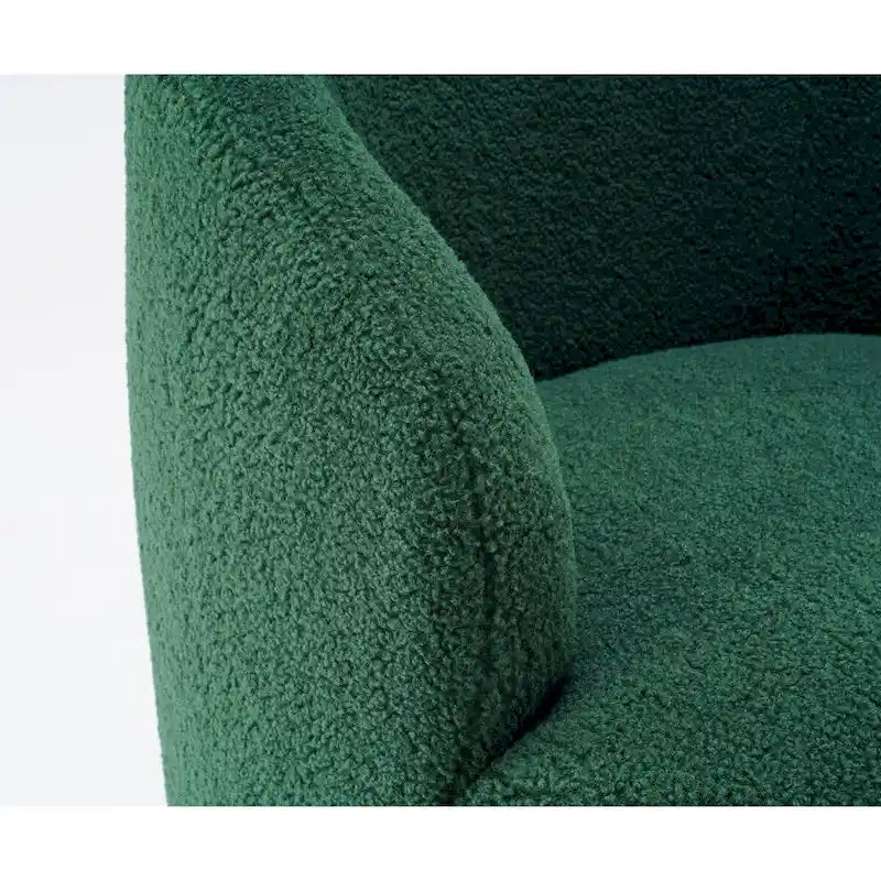 Fauteuil pivotant d'appoint en tissu Teddy, fauteuil club rembourré avec piètement pivotant rond en métal noir.