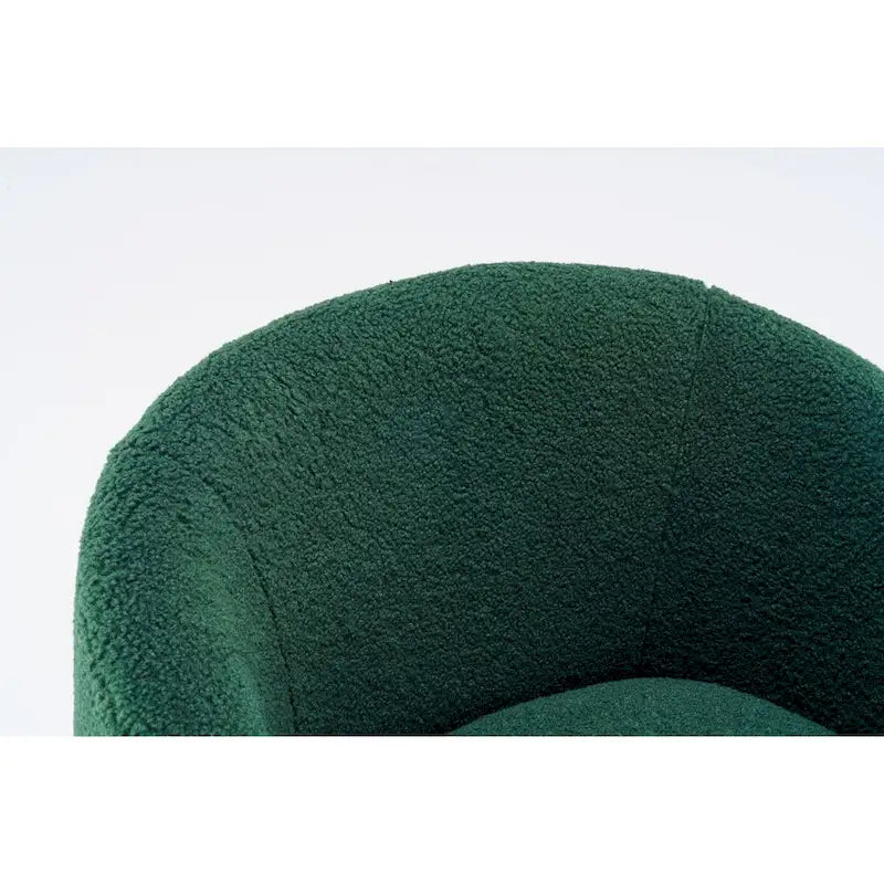 Fauteuil pivotant d'appoint en tissu Teddy, fauteuil club rembourré avec piètement pivotant rond en métal noir.