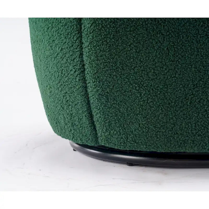 Fauteuil pivotant d'appoint en tissu Teddy, fauteuil club rembourré avec piètement pivotant rond en métal noir.