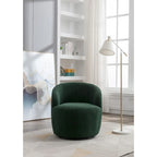 Fauteuil pivotant d'appoint en tissu Teddy, fauteuil club rembourré avec piètement pivotant rond en métal noir.