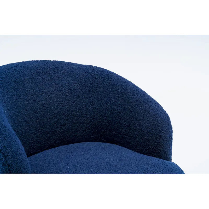 Fauteuil pivotant d'appoint en tissu Teddy, fauteuil club rembourré avec piètement pivotant rond en métal noir.