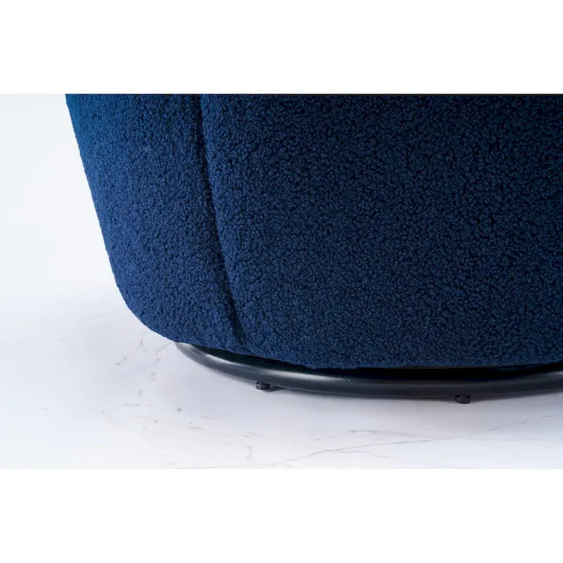 Fauteuil pivotant d'appoint en tissu Teddy, fauteuil club rembourré avec piètement pivotant rond en métal noir.