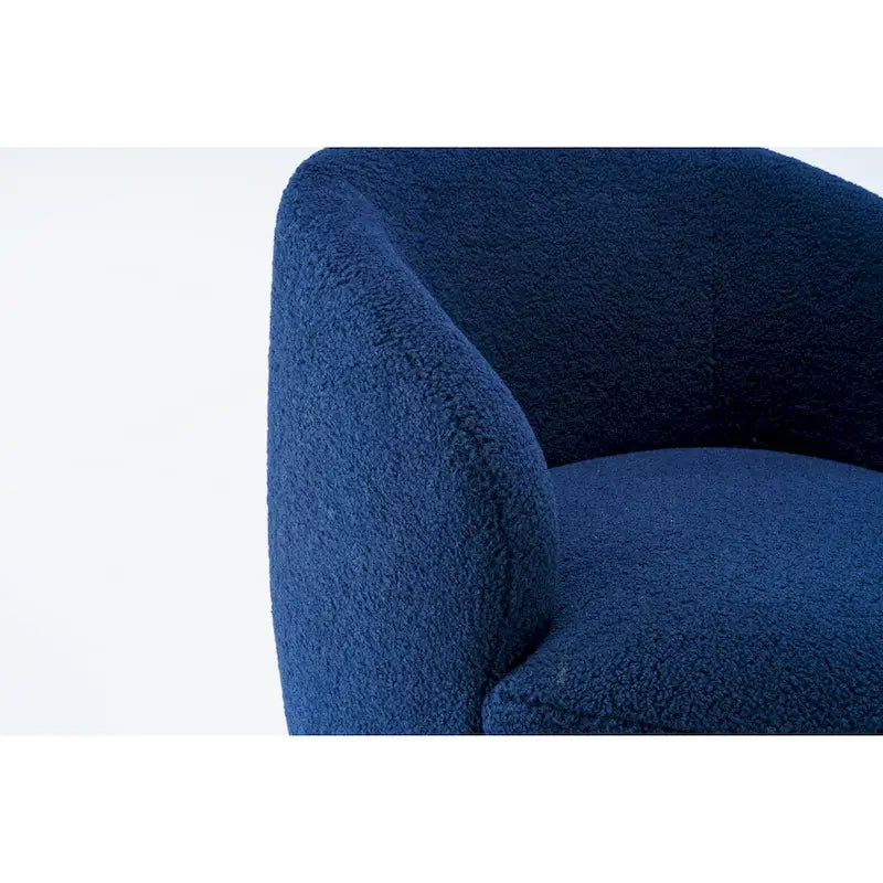 Fauteuil pivotant d'appoint en tissu Teddy, fauteuil club rembourré avec piètement pivotant rond en métal noir.