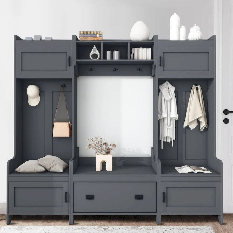 Porte-manteau modulaire multifonctionnel en bois 4-en-1 sur pied