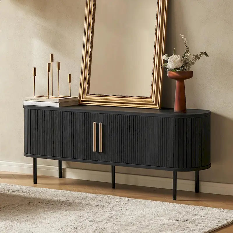 Meuble TV 59 po, meuble de divertissement cannelé