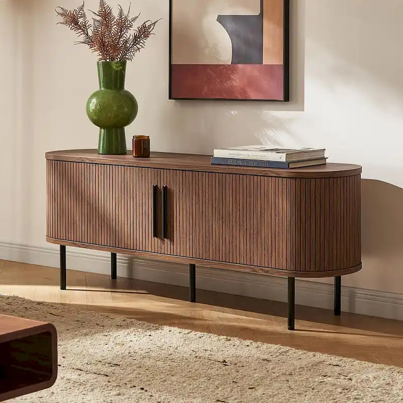 Meuble TV 59 po, meuble de divertissement cannelé