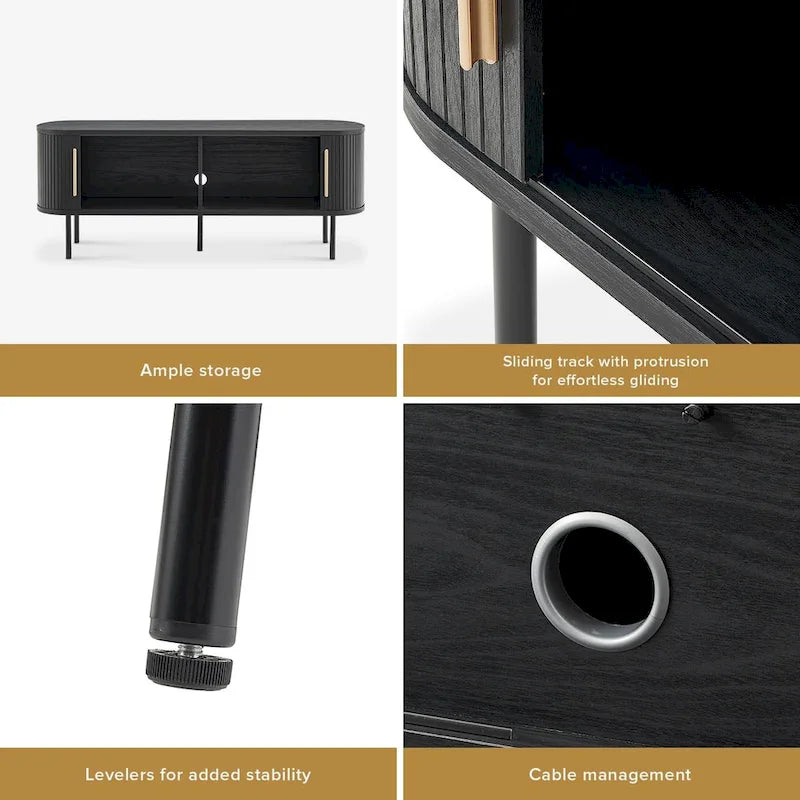 Meuble TV 59 po, meuble de divertissement cannelé