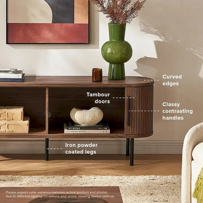 Meuble TV 59 po, meuble de divertissement cannelé
