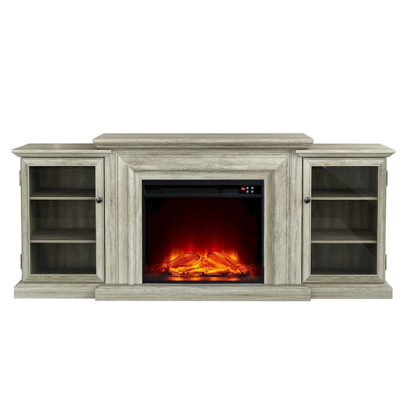 Meuble TV de style rustique avec cheminée – 70 po de largeur – Convient aux téléviseurs jusqu'à 70 po – 71 larg. x 30 haut. x 15,5 prof. (po)