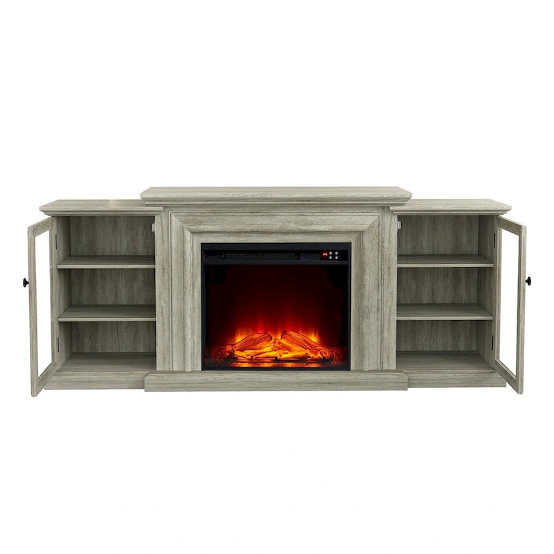 Meuble TV de style rustique avec cheminée – 70 po de largeur – Convient aux téléviseurs jusqu'à 70 po – 71 larg. x 30 haut. x 15,5 prof. (po)