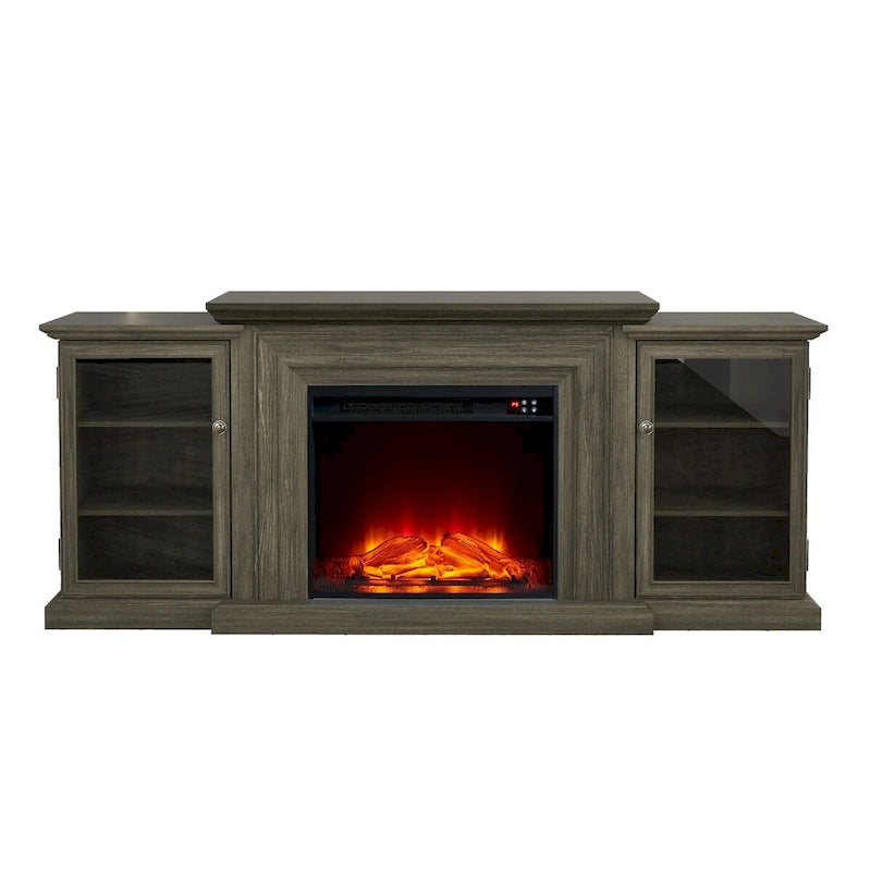 Meuble TV de style rustique avec cheminée – 70 po de largeur – Convient aux téléviseurs jusqu'à 70 po – 71 larg. x 30 haut. x 15,5 prof. (po)