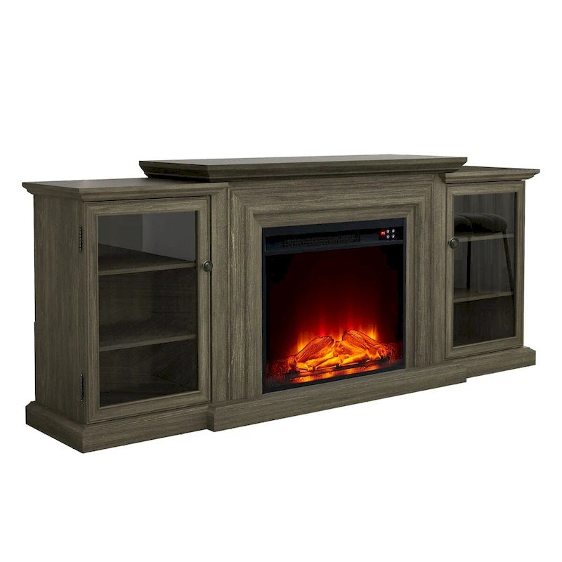 Meuble TV de style rustique avec cheminée – 70 po de largeur – Convient aux téléviseurs jusqu'à 70 po – 71 larg. x 30 haut. x 15,5 prof. (po)