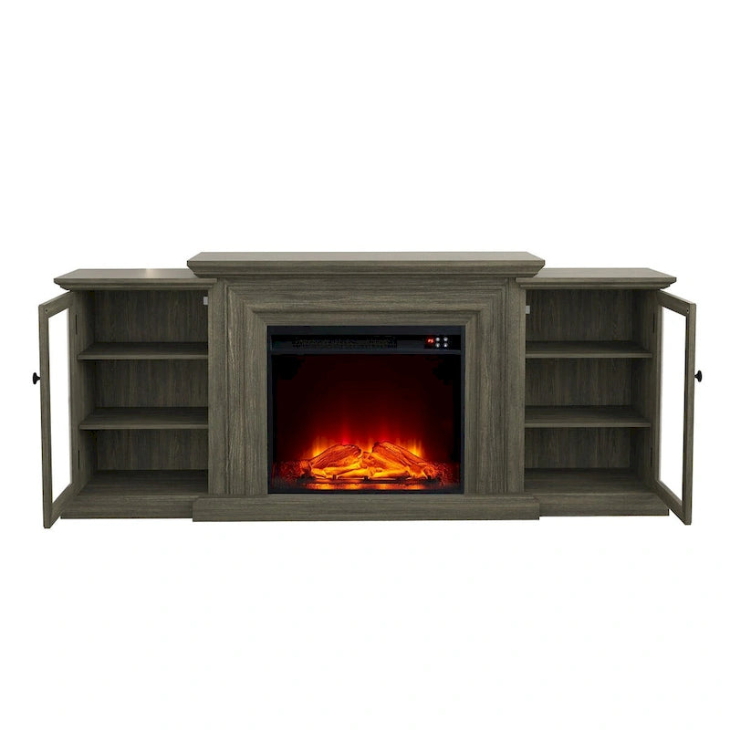 Meuble TV de style rustique avec cheminée – 70 po de largeur – Convient aux téléviseurs jusqu'à 70 po – 71 larg. x 30 haut. x 15,5 prof. (po)