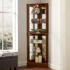 Vitrine d'angle avec lumières, étagères réglables en verre trempé, fond miroir