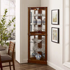 Vitrine d'angle avec lumières, étagères réglables en verre trempé, fond miroir