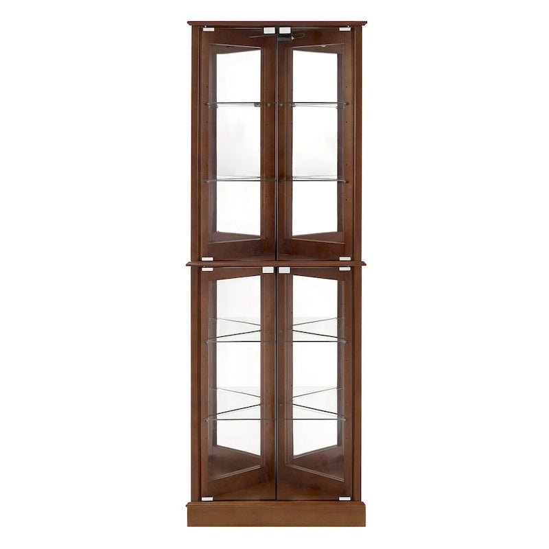 Vitrine d'angle avec lumières, étagères réglables en verre trempé, fond miroir