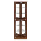 Vitrine d'angle avec lumières, étagères réglables en verre trempé, fond miroir