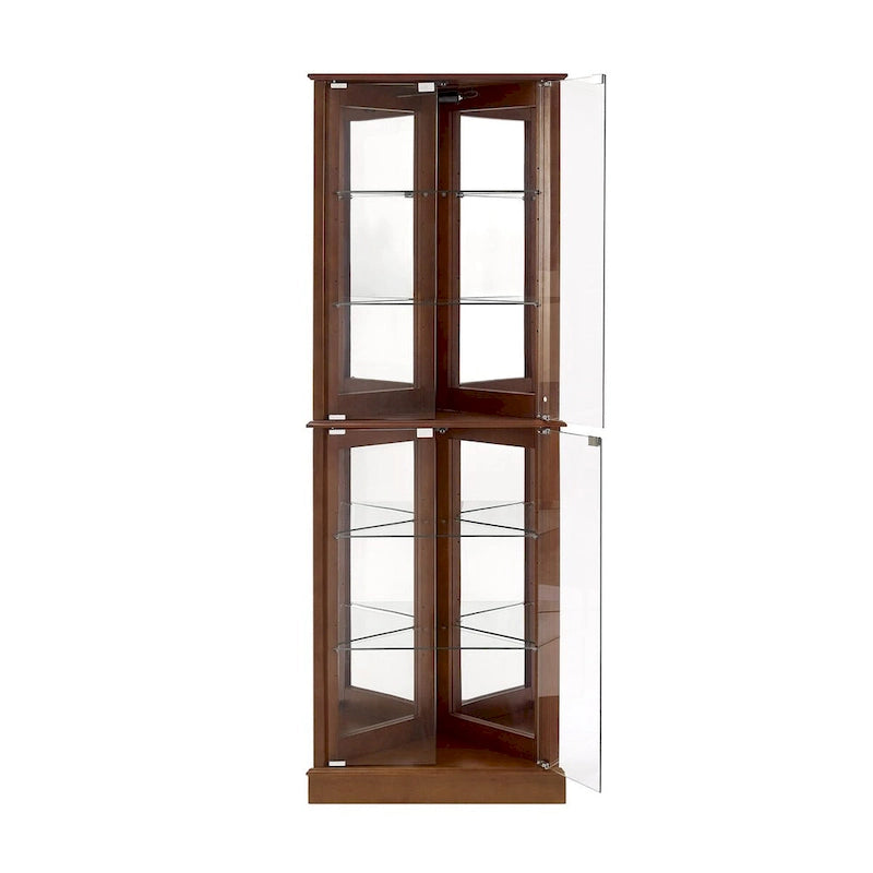 Vitrine d'angle avec lumières, étagères réglables en verre trempé, fond miroir