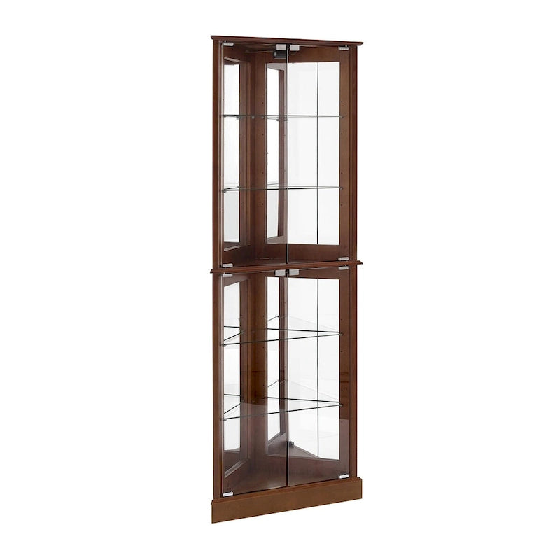 Vitrine d'angle avec lumières, étagères réglables en verre trempé, fond miroir
