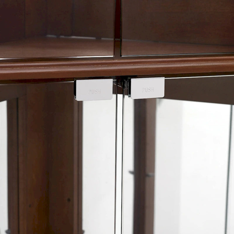 Vitrine d'angle avec lumières, étagères réglables en verre trempé, fond miroir