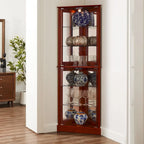 Vitrine d'angle avec lumières, étagères réglables en verre trempé, fond miroir