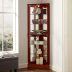 Vitrine d'angle avec lumières, étagères réglables en verre trempé, fond miroir
