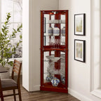 Vitrine d'angle avec lumières, étagères réglables en verre trempé, fond miroir