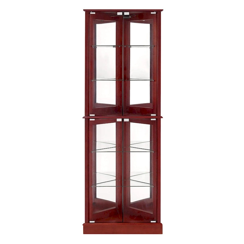 Vitrine d'angle avec lumières, étagères réglables en verre trempé, fond miroir