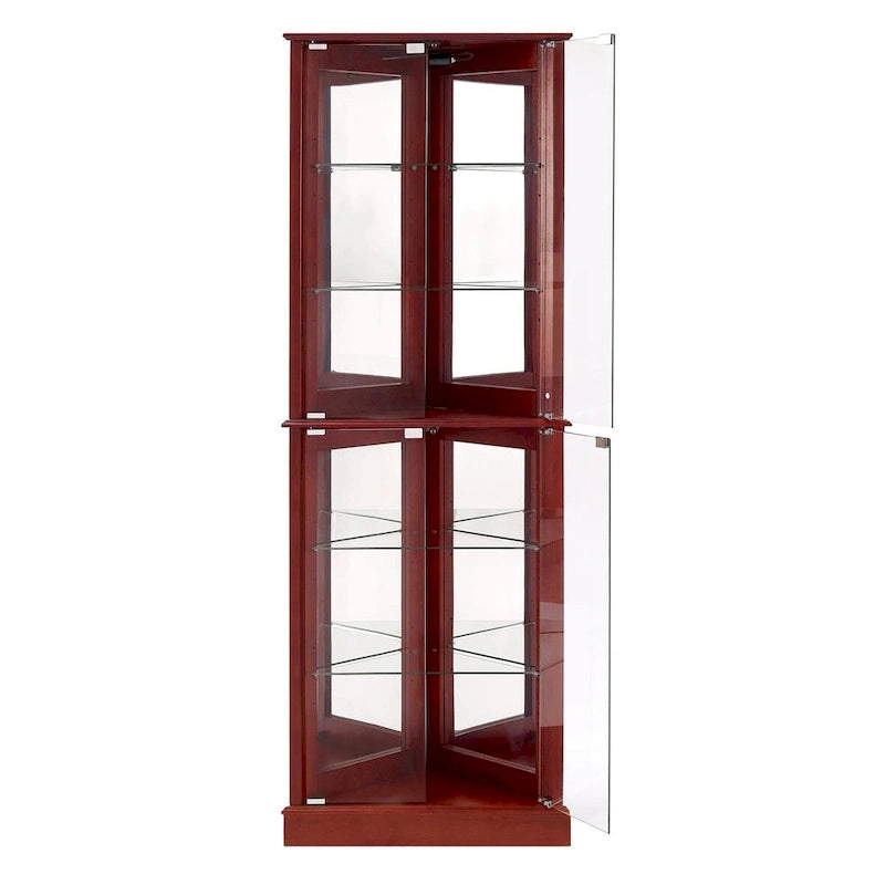 Vitrine d'angle avec lumières, étagères réglables en verre trempé, fond miroir