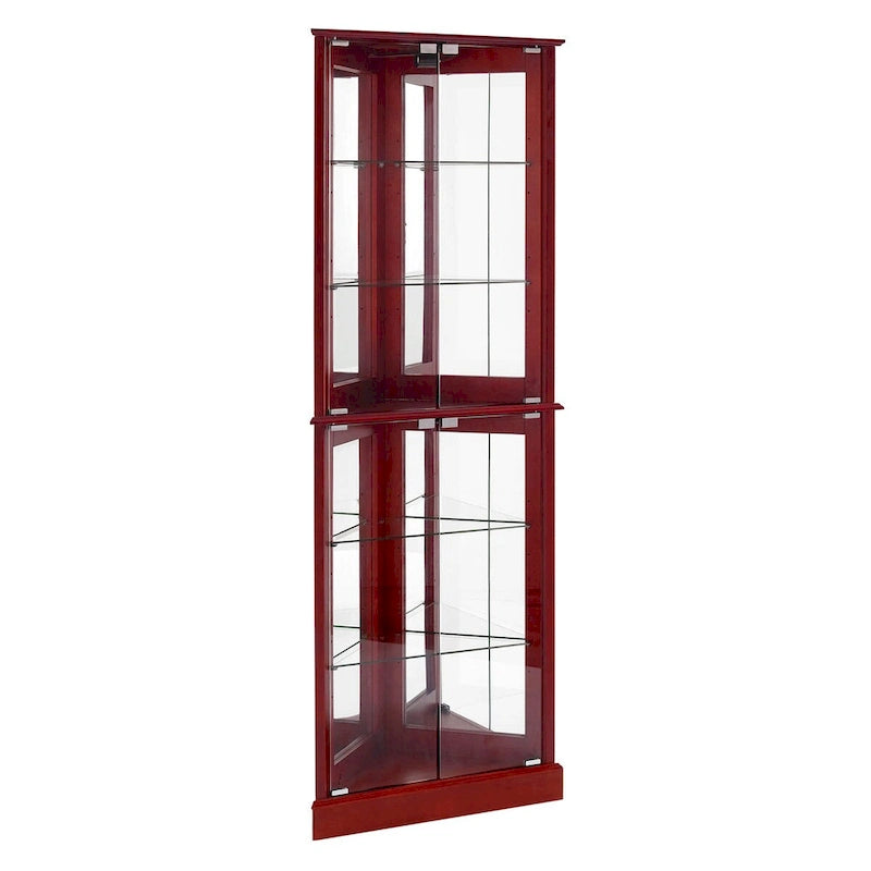 Vitrine d'angle avec lumières, étagères réglables en verre trempé, fond miroir