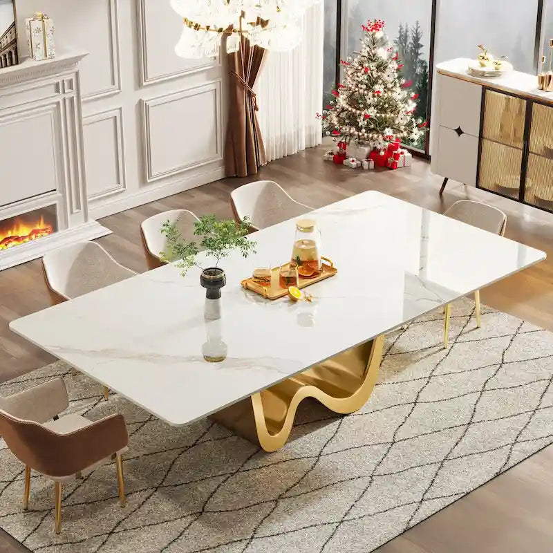 Grande table à manger rectangulaire en pierre frittée de 199,9 cm pour 6-8 personnes