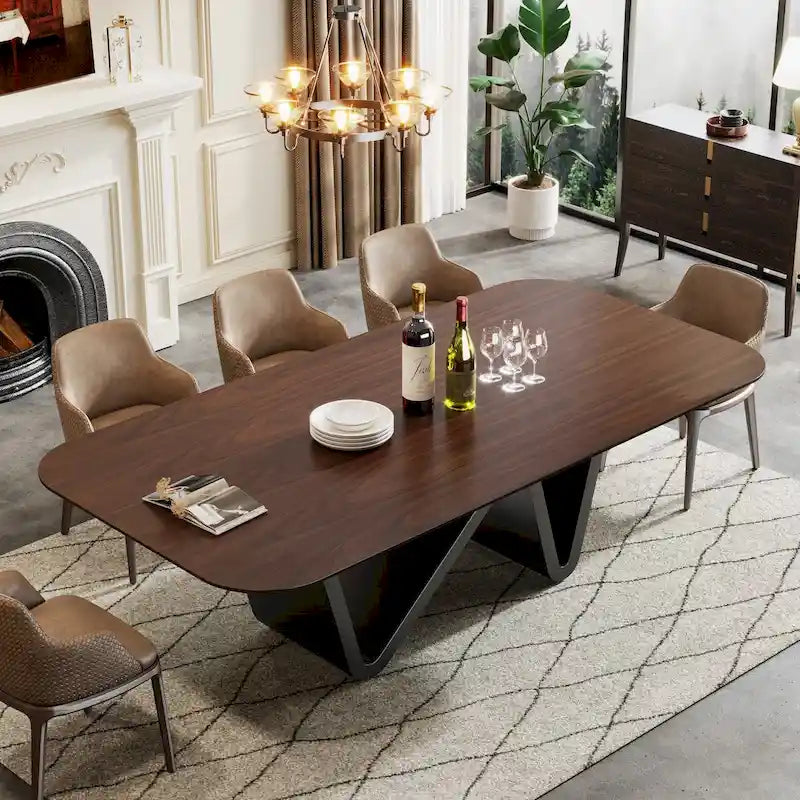 Grande table à manger rectangulaire en pierre frittée de 199,9 cm pour 6-8 personnes