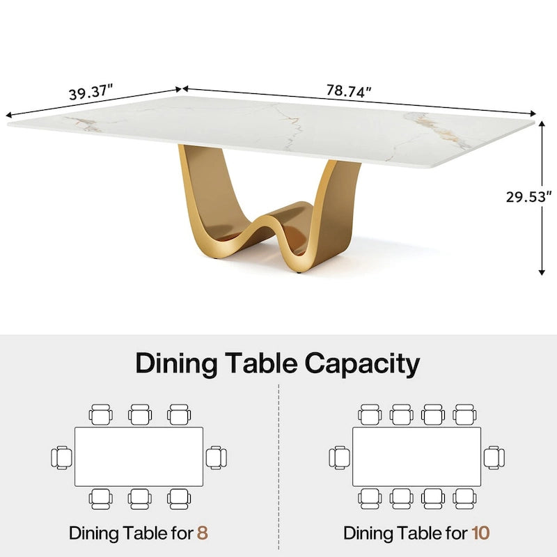 Grande table à manger rectangulaire en pierre frittée de 199,9 cm pour 6-8 personnes