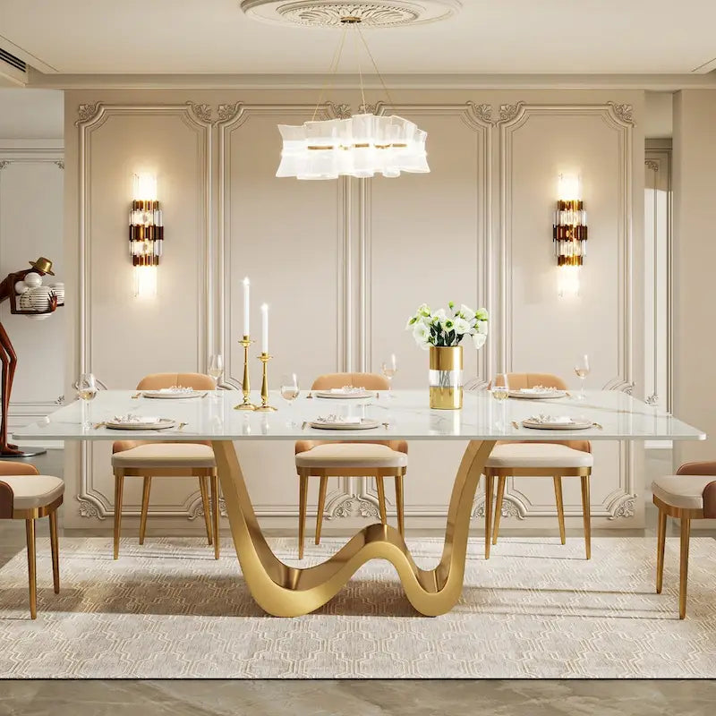 Grande table à manger rectangulaire en pierre frittée de 199,9 cm pour 6-8 personnes