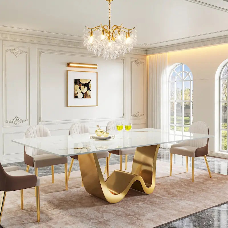 Grande table à manger rectangulaire en pierre frittée de 199,9 cm pour 6-8 personnes